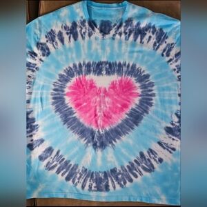 One of a Kind Heart Tie Dye T-shirt, with Pink, Dark Blue, Light Blue. 6xl